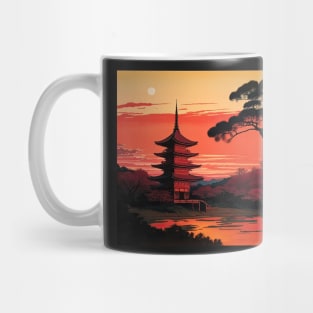 Ukiyo-e Japanese Art - Red Pagoda at Sunset Mug